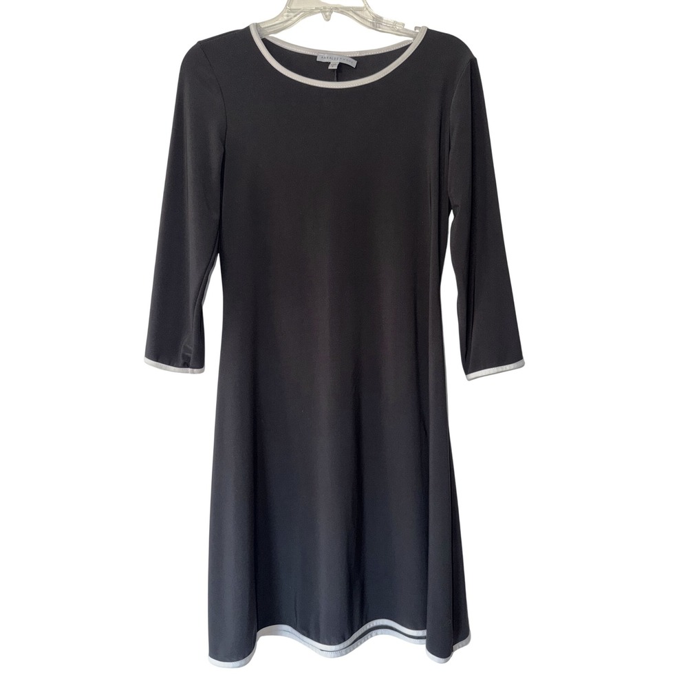 Annalee + Hope black A-Line‎ Dress 3/4 Sleeve White Contrast Trim Size S